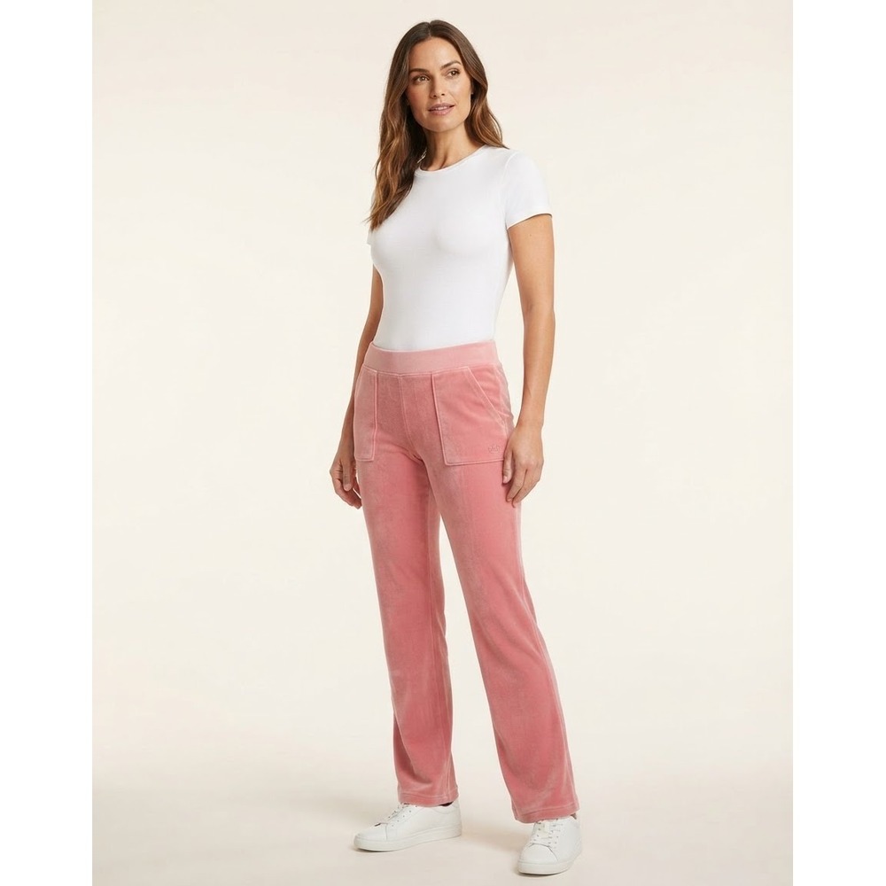 Juicy Couture Pink Velour XL Wide Leg Track Pants Crown Logo Lounge Trousers